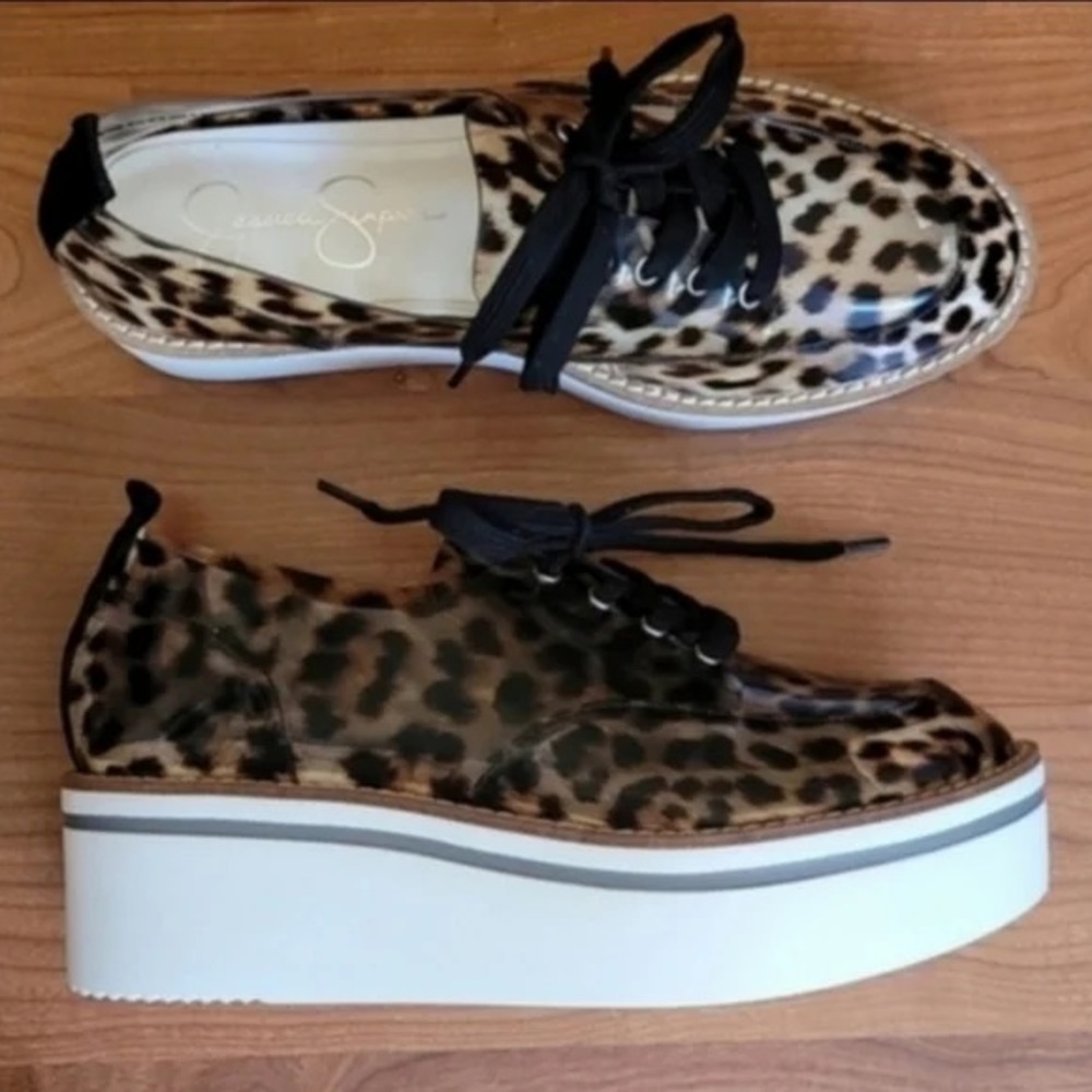 Jessica Simpson Black and Brown Leopard Platform Shoes